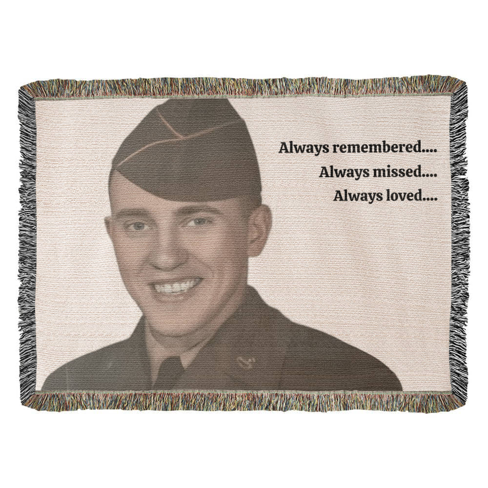 Custom Memorial Photo Woven Blanket – "Always Remembered, Always Missed, Always Loved"