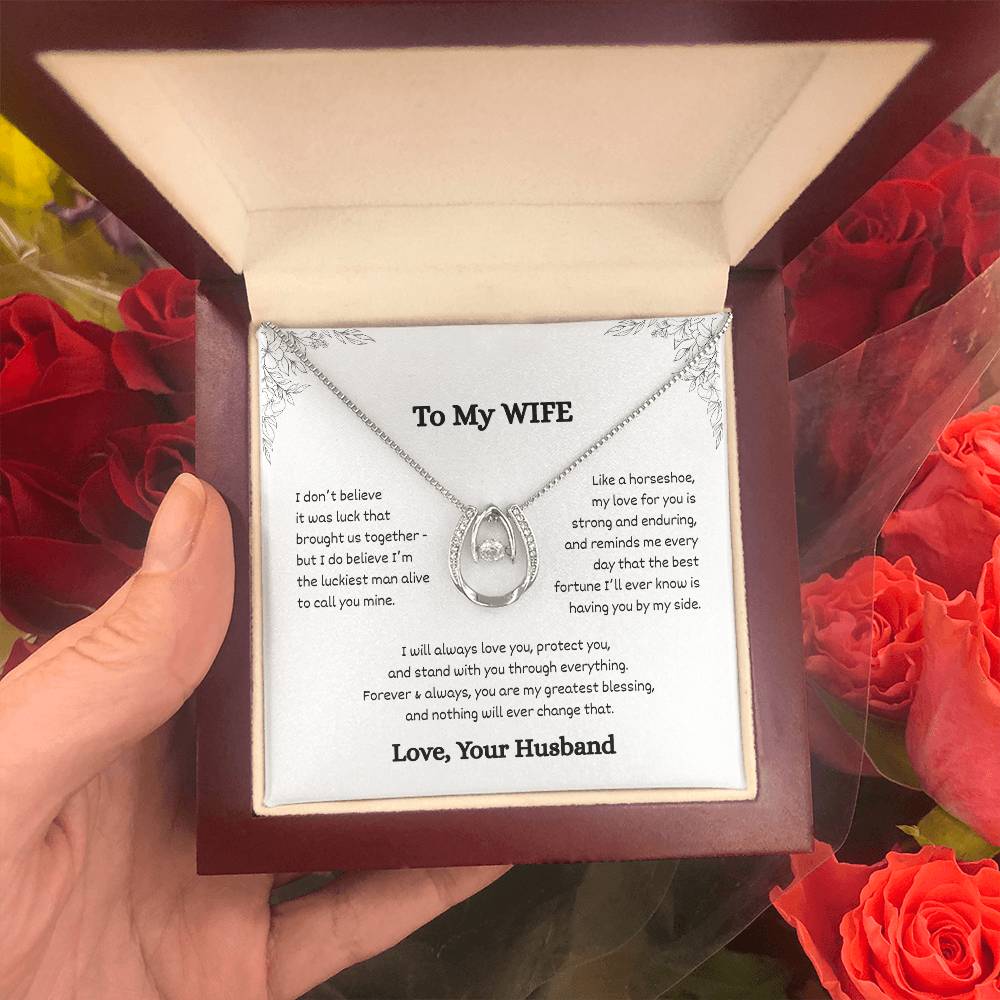 Lucky Horseshoe Necklace Gift – To My Wife, Soon-to-Be Wife, Adopted Daughter, Best Friend, Daughter from Mom, Daughter from Dad