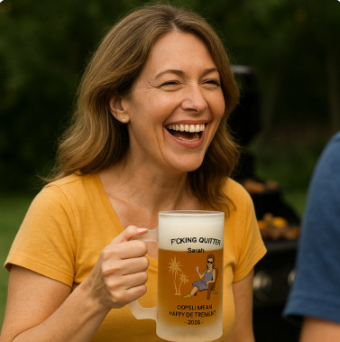 F*CKING QUITTER 16oz Frosted Beer Stein – Personalized HAPPY RETIREMENT Gift