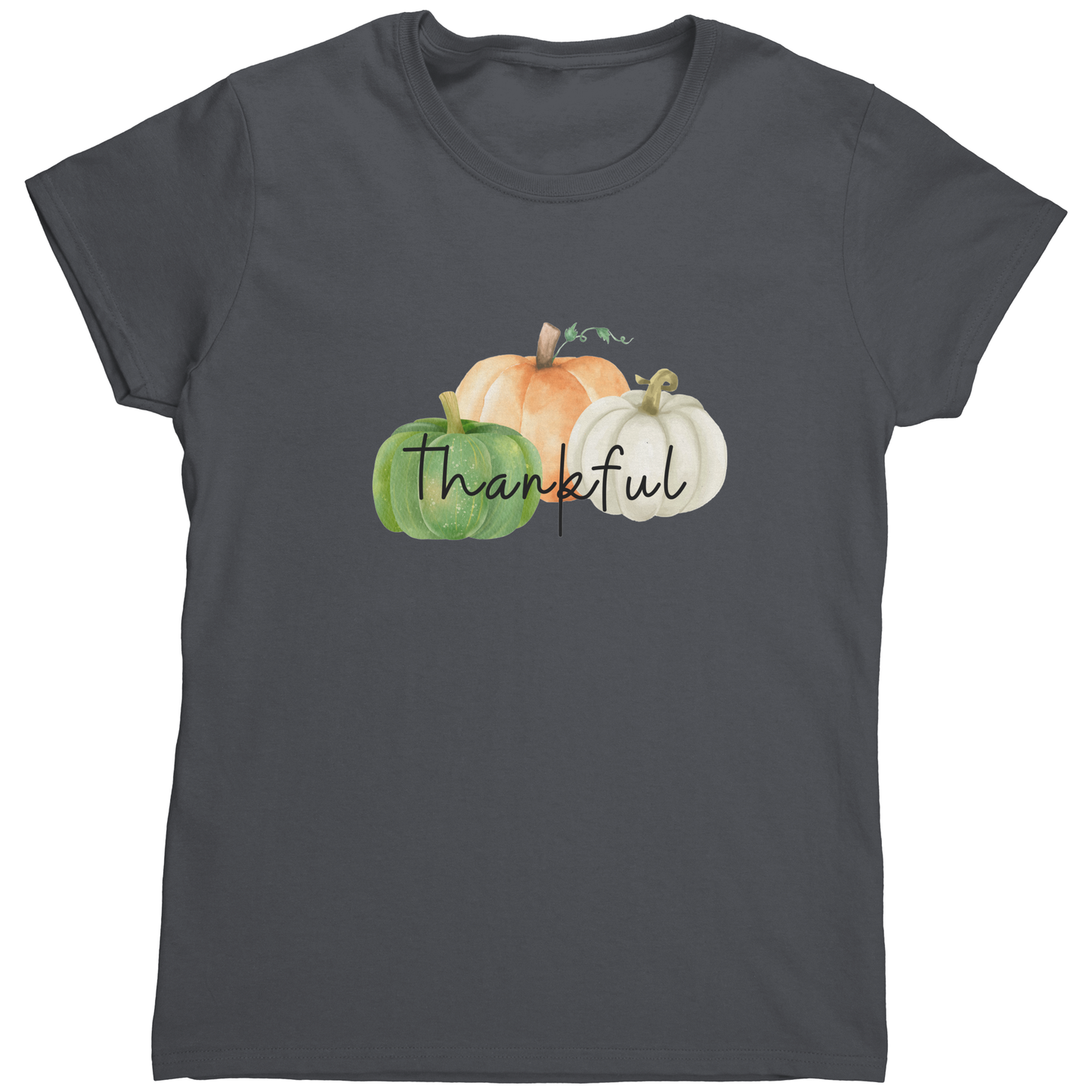 Thankful Fall T-Shirt for Women – Watercolor Pumpkin Thanksgiving Tee | Autumn Graphic Gildan Cotton Shirt