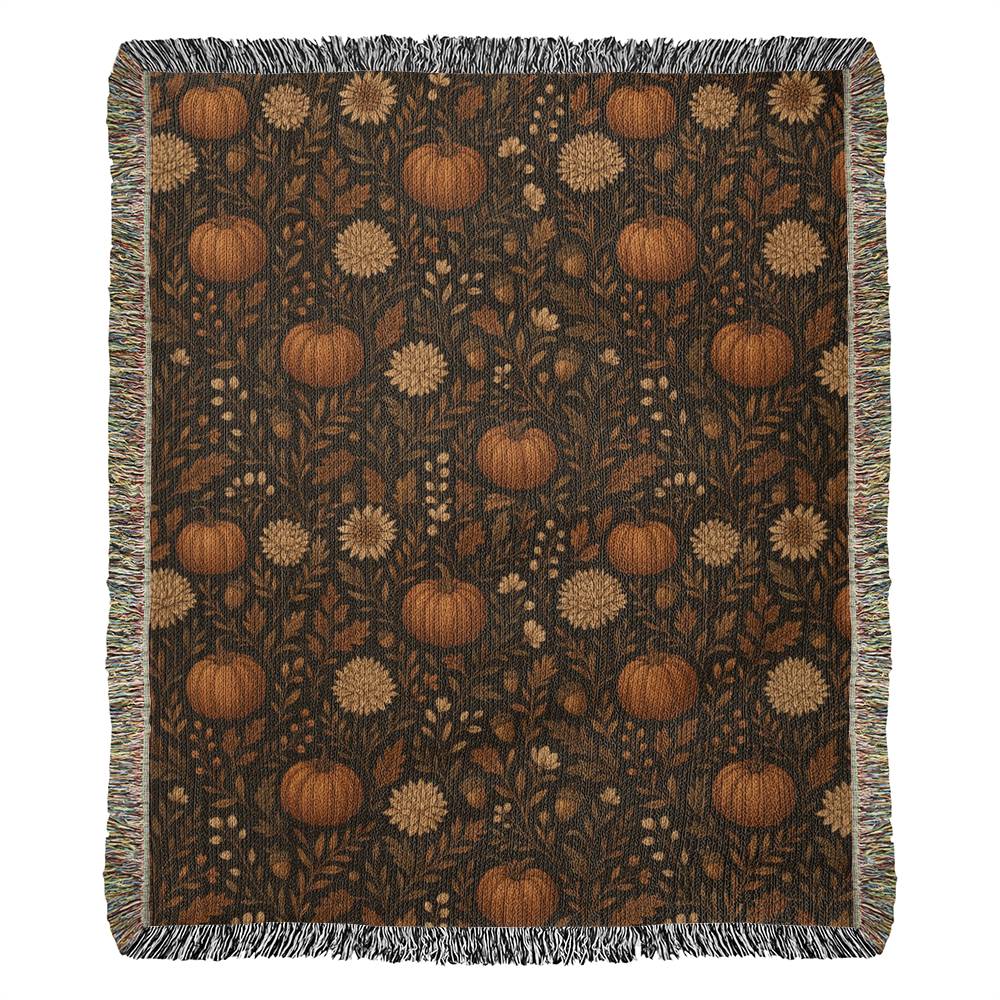 Pumpkin Harvest Woven Blanket | 100 % Cotton Autumn Throw 60 x 50 in