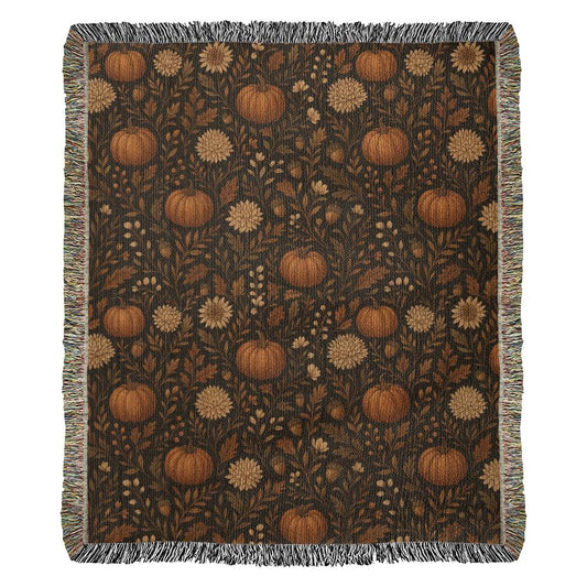 Pumpkin Harvest Woven Blanket | 100 % Cotton Autumn Throw 60 x 50 in