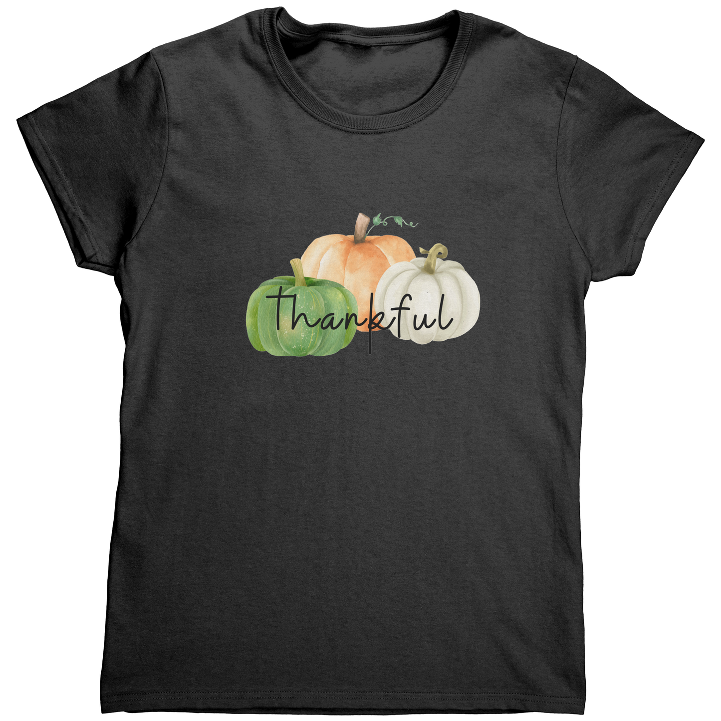 Thankful Fall T-Shirt for Women – Watercolor Pumpkin Thanksgiving Tee | Autumn Graphic Gildan Cotton Shirt