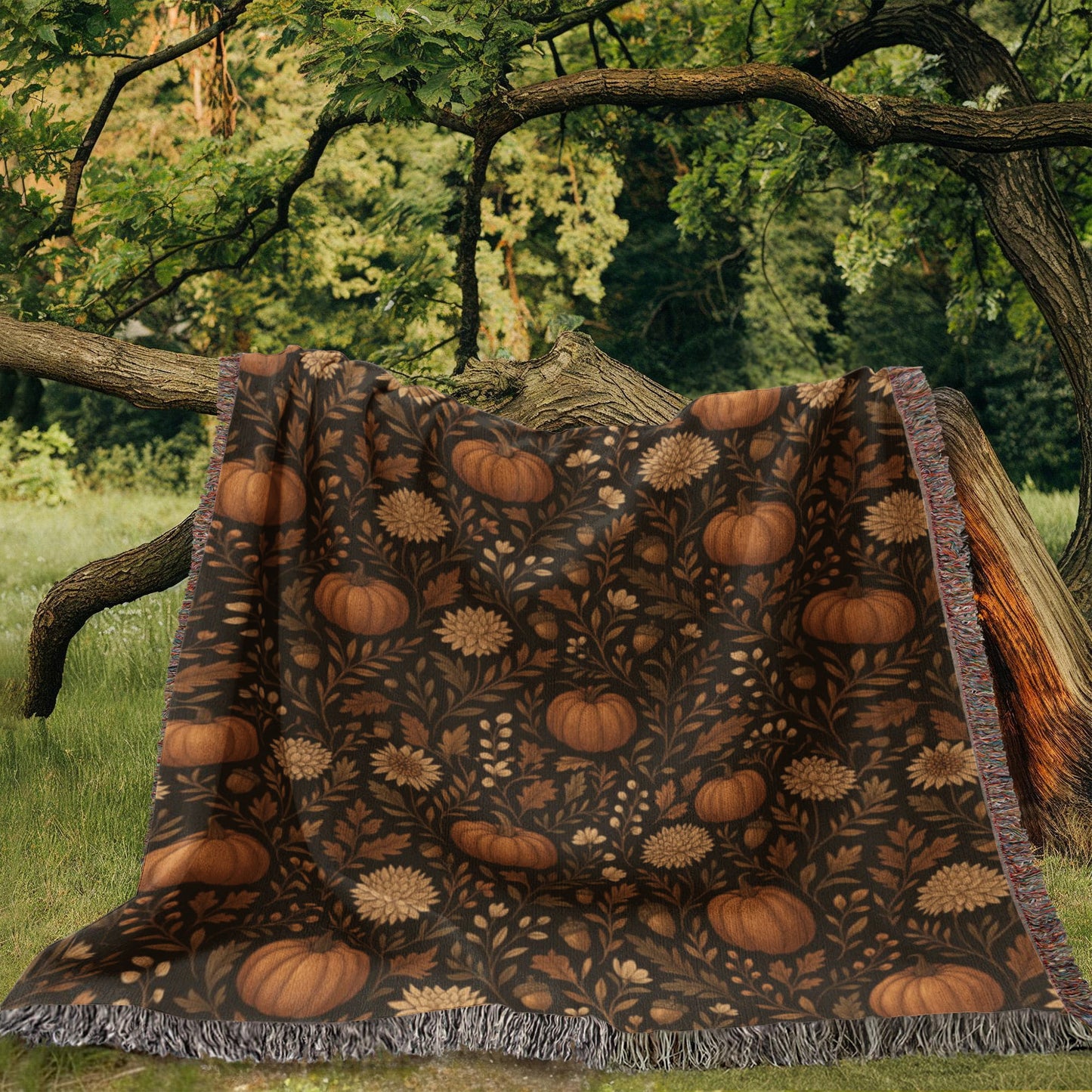 Pumpkin Harvest Woven Blanket | 100 % Cotton Autumn Throw 60 x 50 in