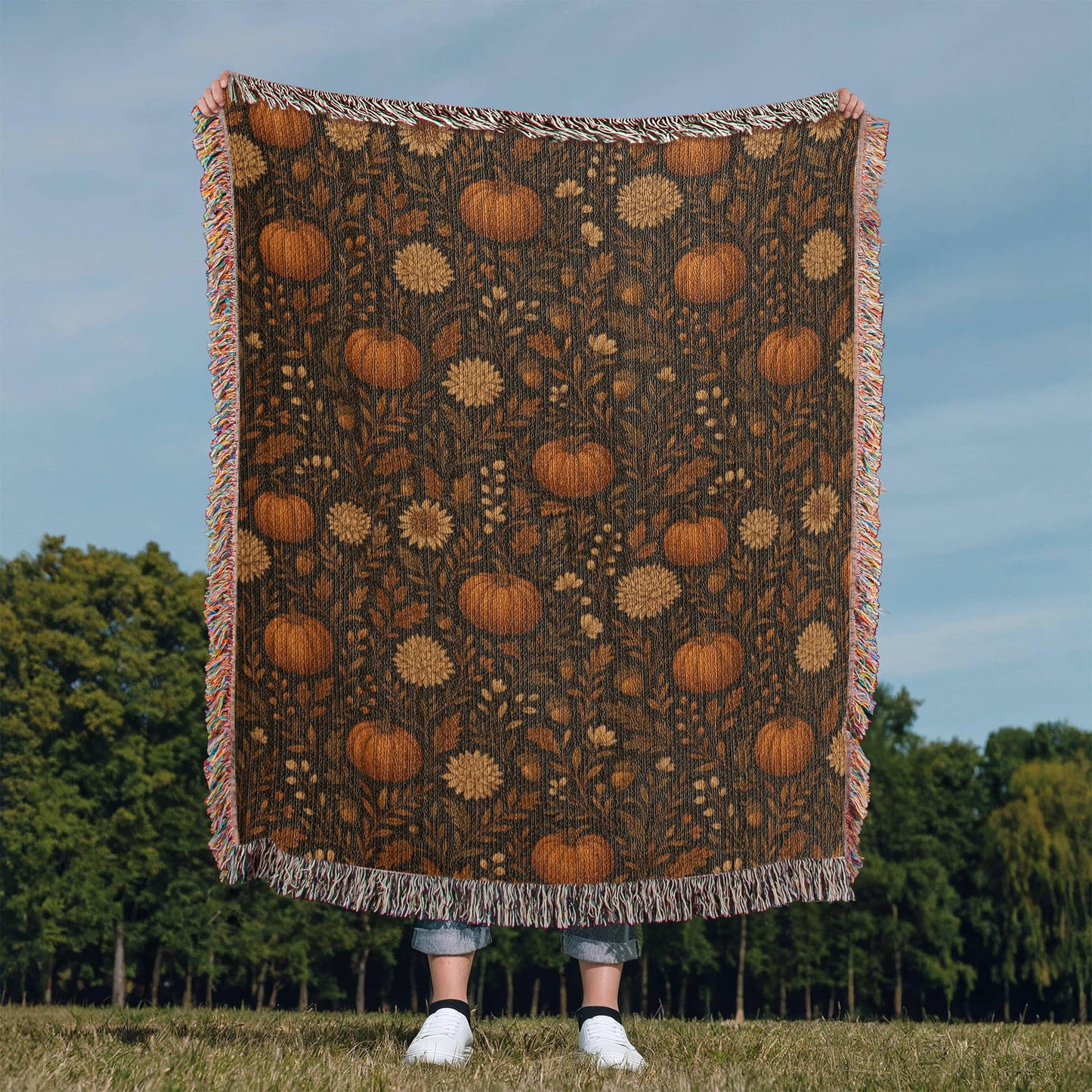 Pumpkin Harvest Woven Blanket | 100 % Cotton Autumn Throw 60 x 50 in