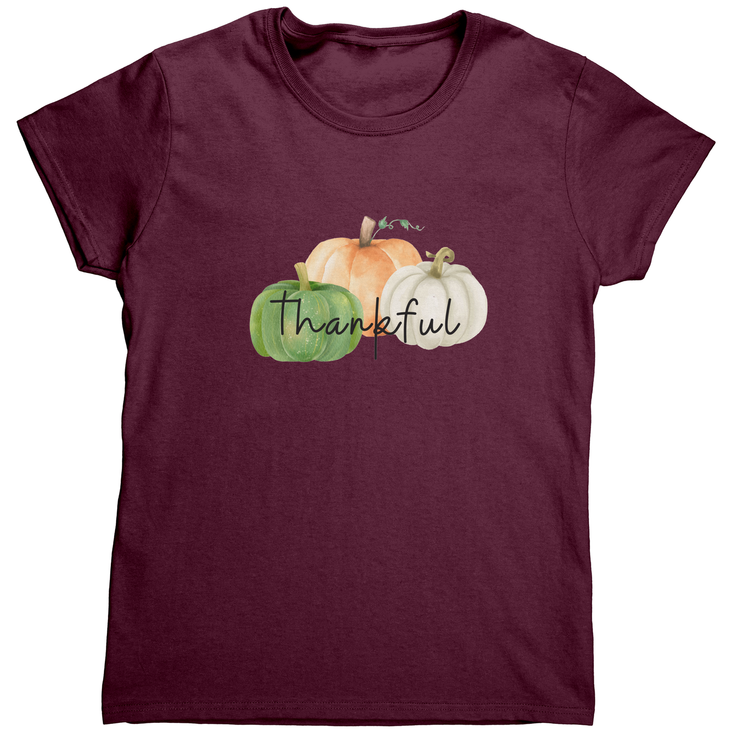 Thankful Fall T-Shirt for Women – Watercolor Pumpkin Thanksgiving Tee | Autumn Graphic Gildan Cotton Shirt