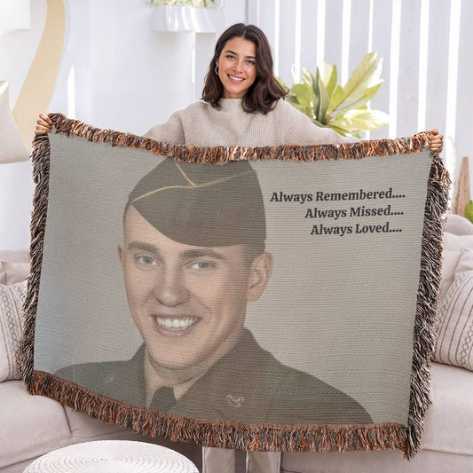 Custom Memorial Photo Woven Blanket – "Always Remembered, Always Missed, Always Loved"