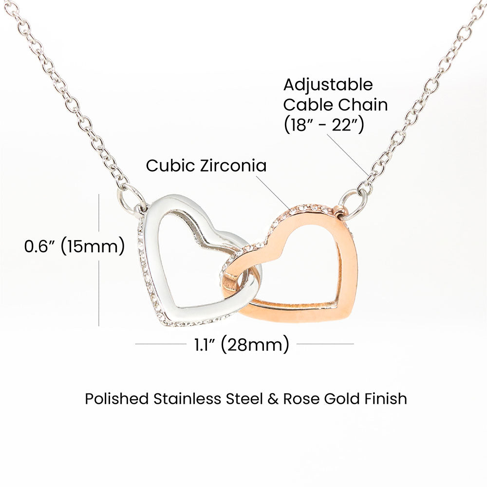 Interlocking Hearts Necklace for Granddaughter, 5 Different Message Card Options, White&Rose Gold or Yellow Gold
