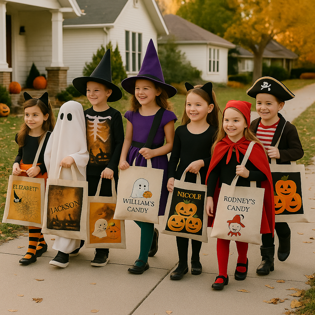 Personalized Cotton Trick or Treat Tote Bag – with 6 Fun Designs