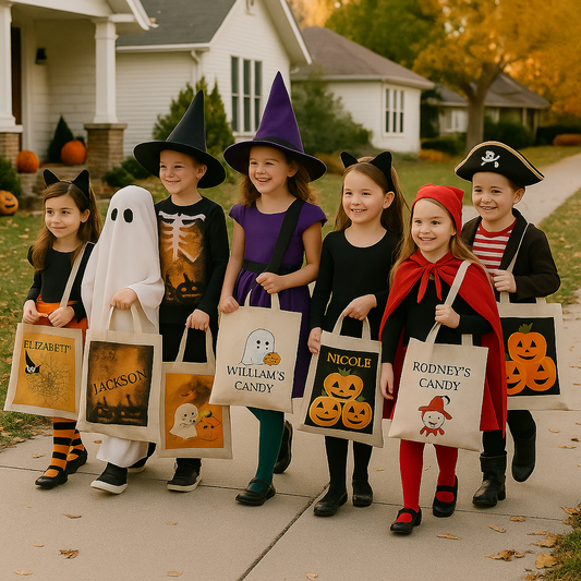 Personalized Cotton Trick or Treat Tote Bag – with 6 Fun Designs