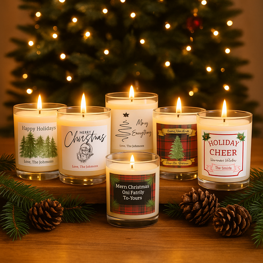 Personalized Holiday Christmas Gift - 11oz Soy Candle – Eco-Friendly & USA Made - CUSTOM LABELS