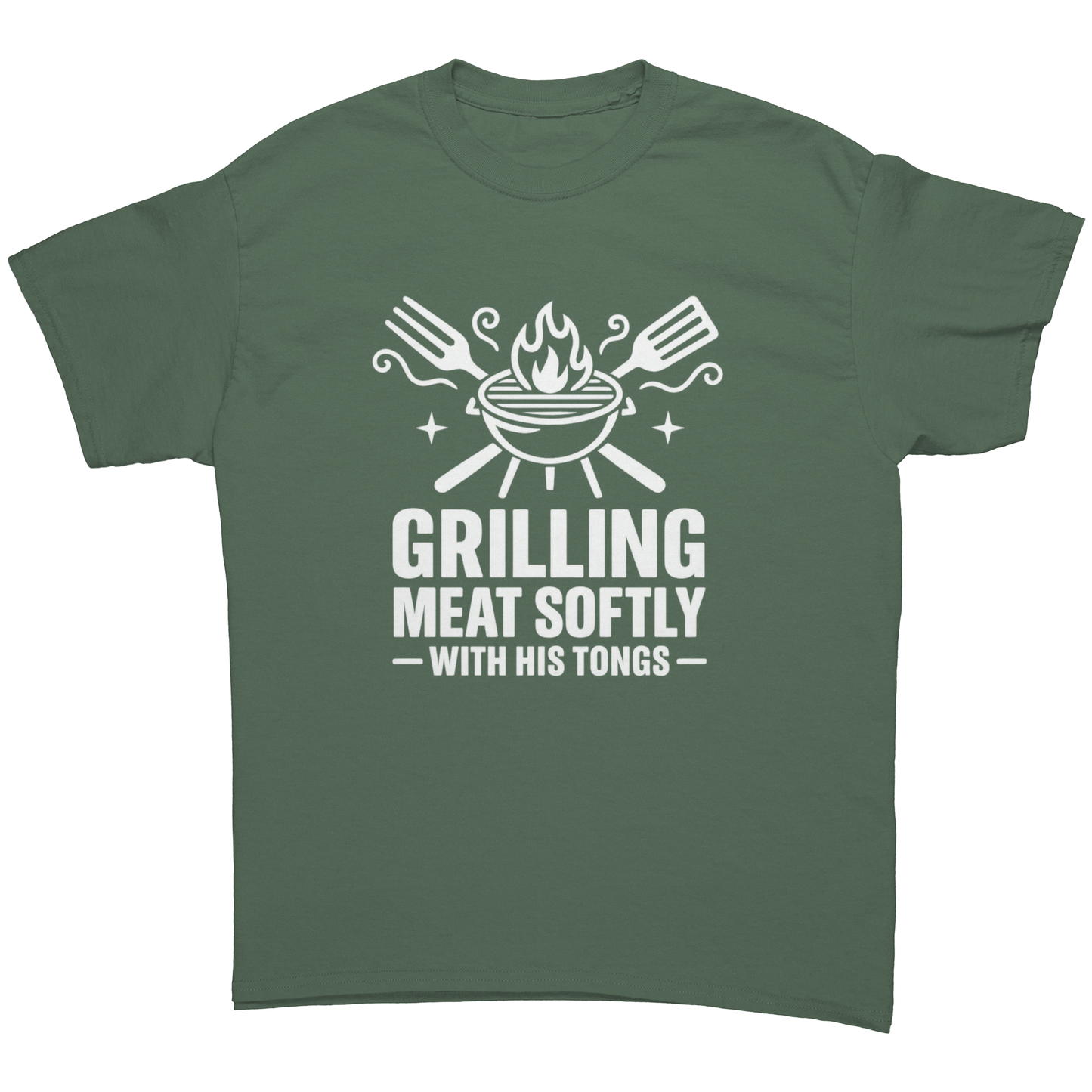 Funny BBQ T-Shirt for Men – “Grilling Meat Softly With His Tongs”