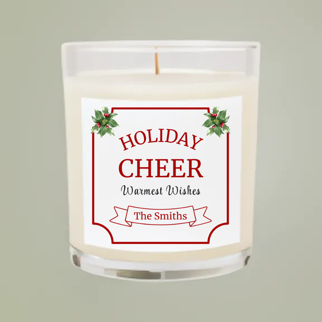 Personalized Holiday Christmas Gift - 11oz Soy Candle – Eco-Friendly & USA Made - CUSTOM LABELS
