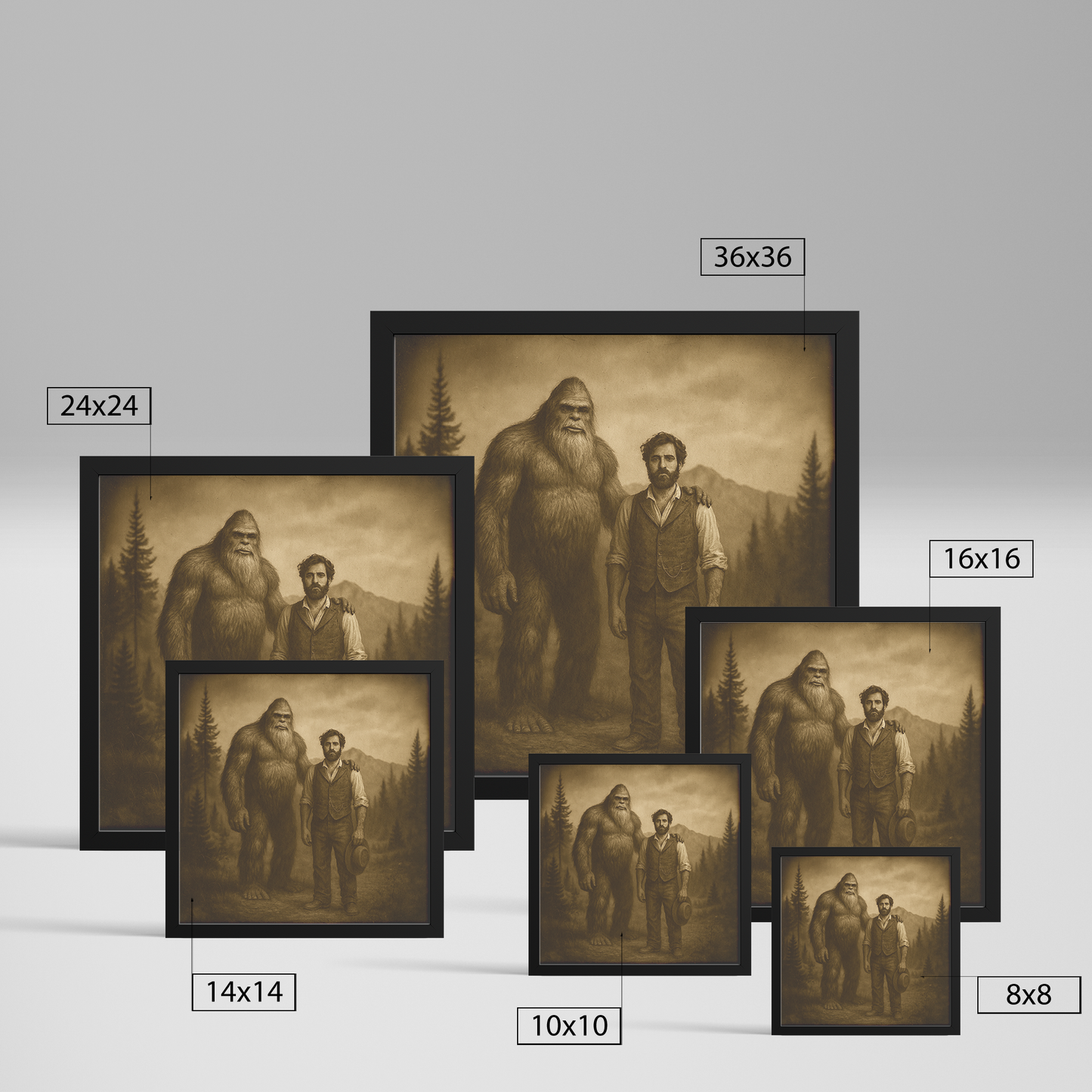 Custom Bigfoot Companion Portrait | Square Framed Art Print