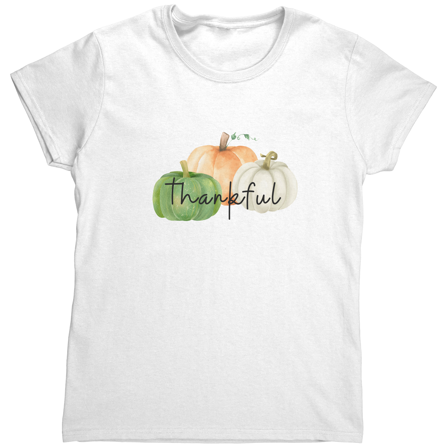 Thankful Fall T-Shirt for Women – Watercolor Pumpkin Thanksgiving Tee | Autumn Graphic Gildan Cotton Shirt