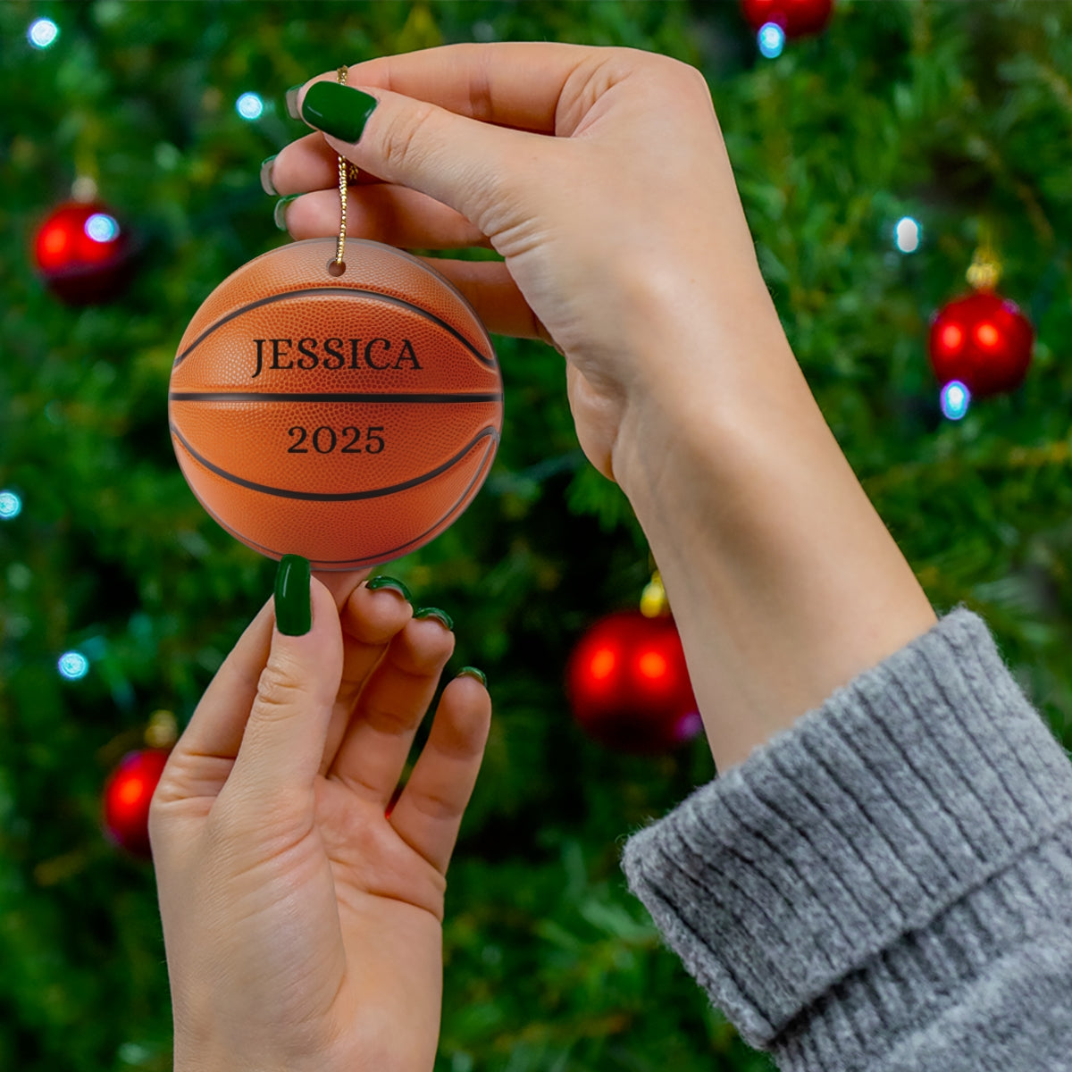 Personalized Sports Ball Christmas Ornament | Baseball, Basketball, Tennis | Custom Name & Year | Round Porcelain