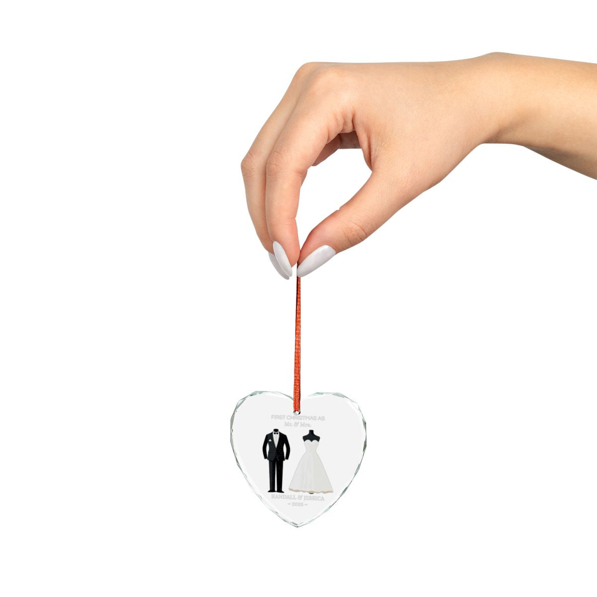 First Christmas As "Mr. & Mrs." - Customizable Heart Crystal Glass Ornament