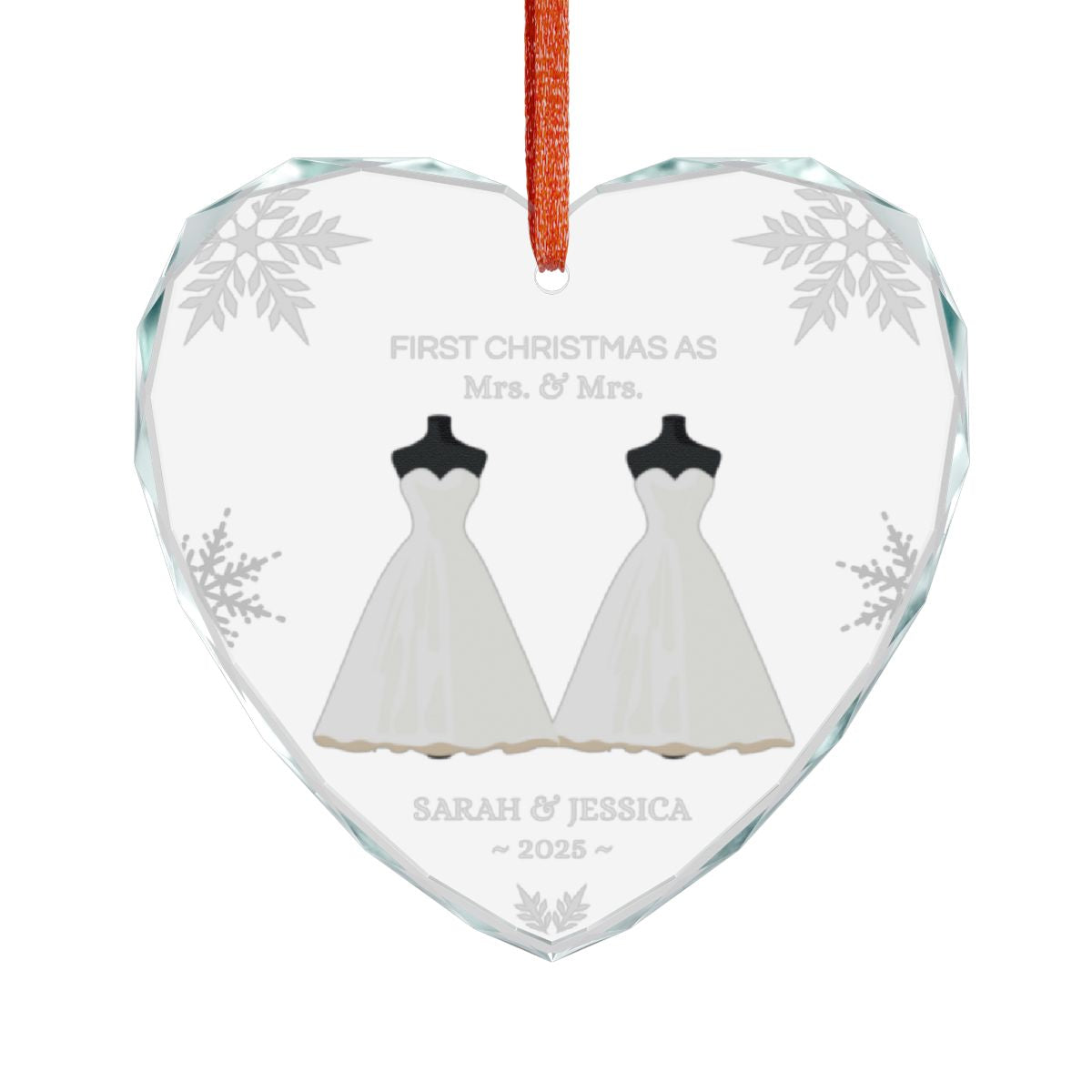 First Christmas As "Mr. & Mrs." - Customizable Heart Crystal Glass Ornament