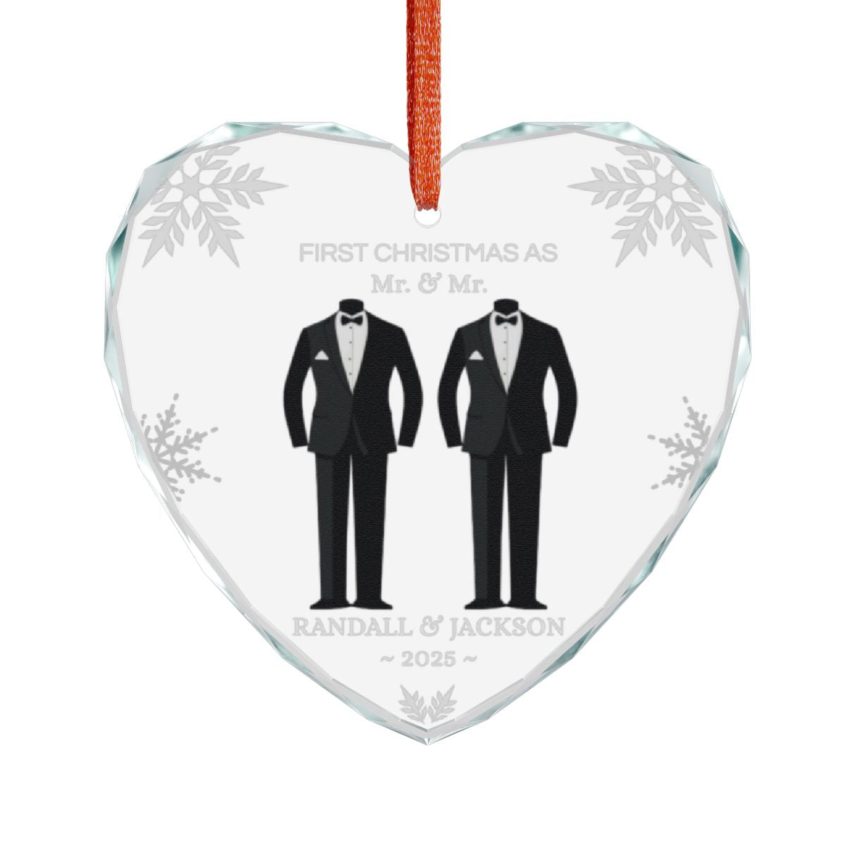 First Christmas As "Mr. & Mrs." - Customizable Heart Crystal Glass Ornament
