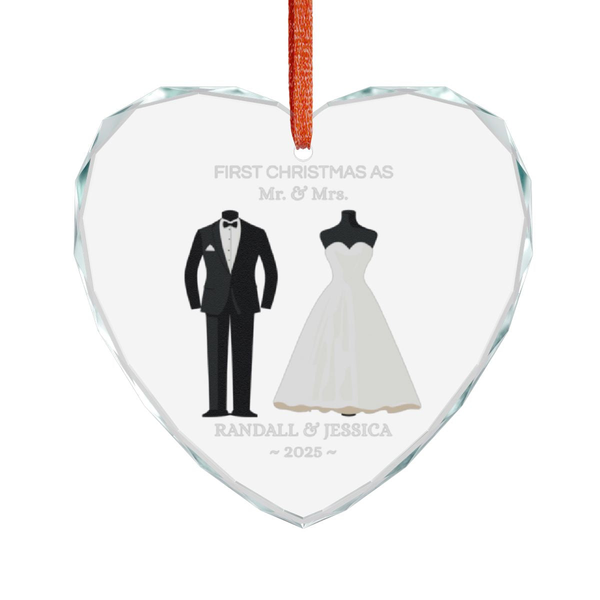 First Christmas As "Mr. & Mrs." - Customizable Heart Crystal Glass Ornament