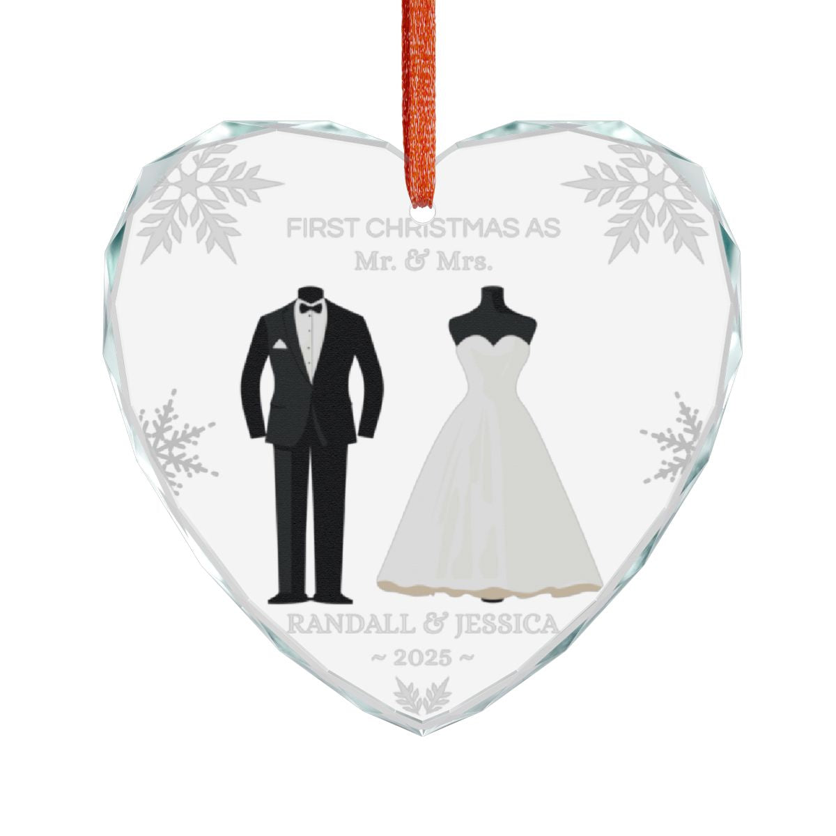 First Christmas As "Mr. & Mrs." - Customizable Heart Crystal Glass Ornament