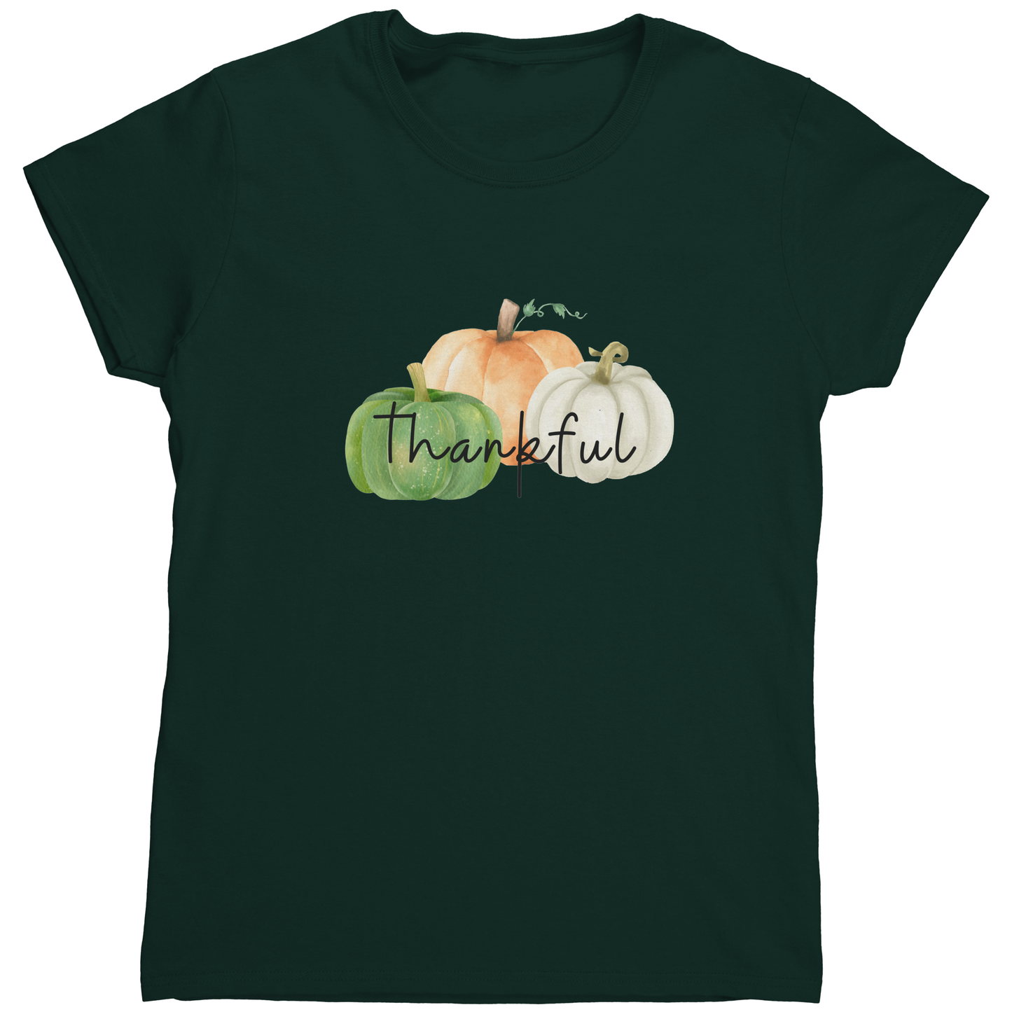 Thankful Fall T-Shirt for Women – Watercolor Pumpkin Thanksgiving Tee | Autumn Graphic Gildan Cotton Shirt