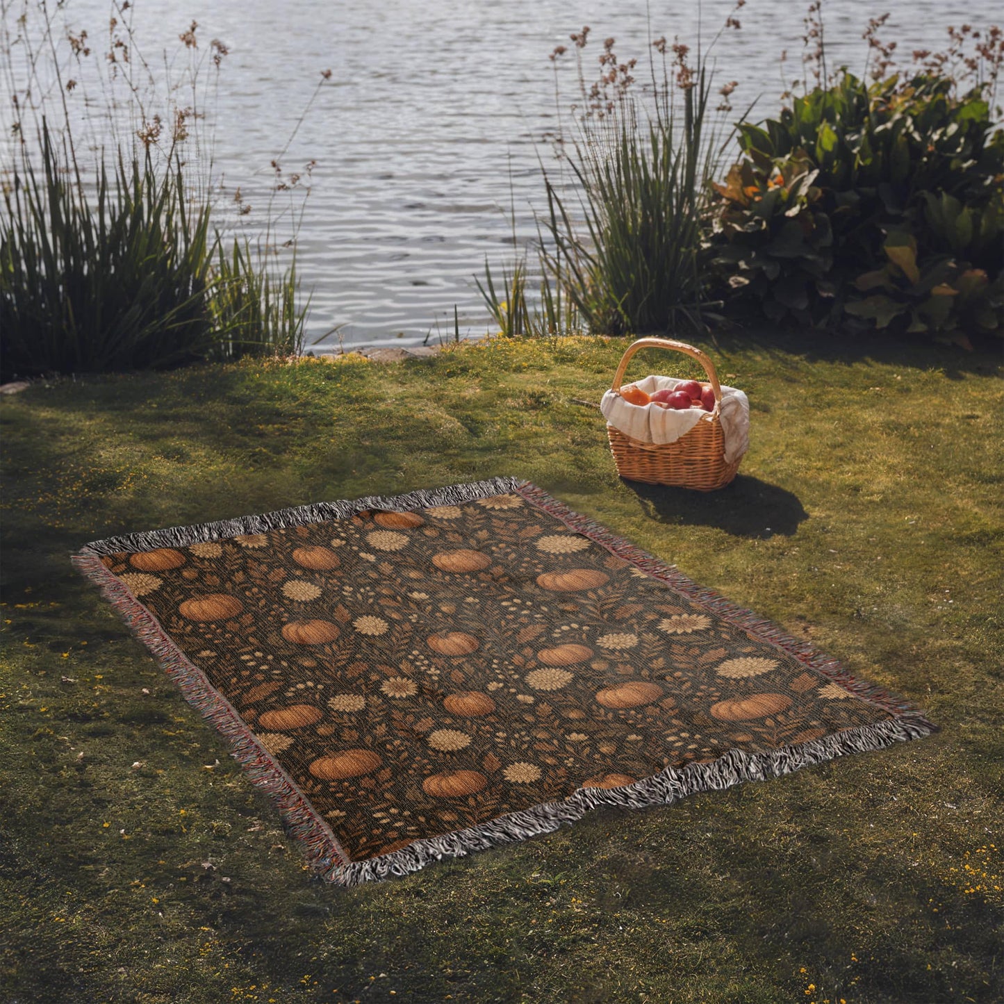 Pumpkin Harvest Woven Blanket | 100 % Cotton Autumn Throw 60 x 50 in