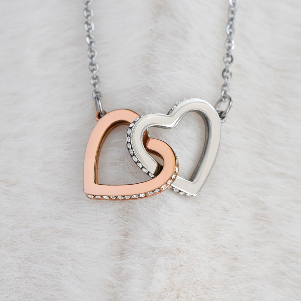 Interlocking Hearts Necklace for Granddaughter, 5 Different Message Card Options, White&Rose Gold or Yellow Gold