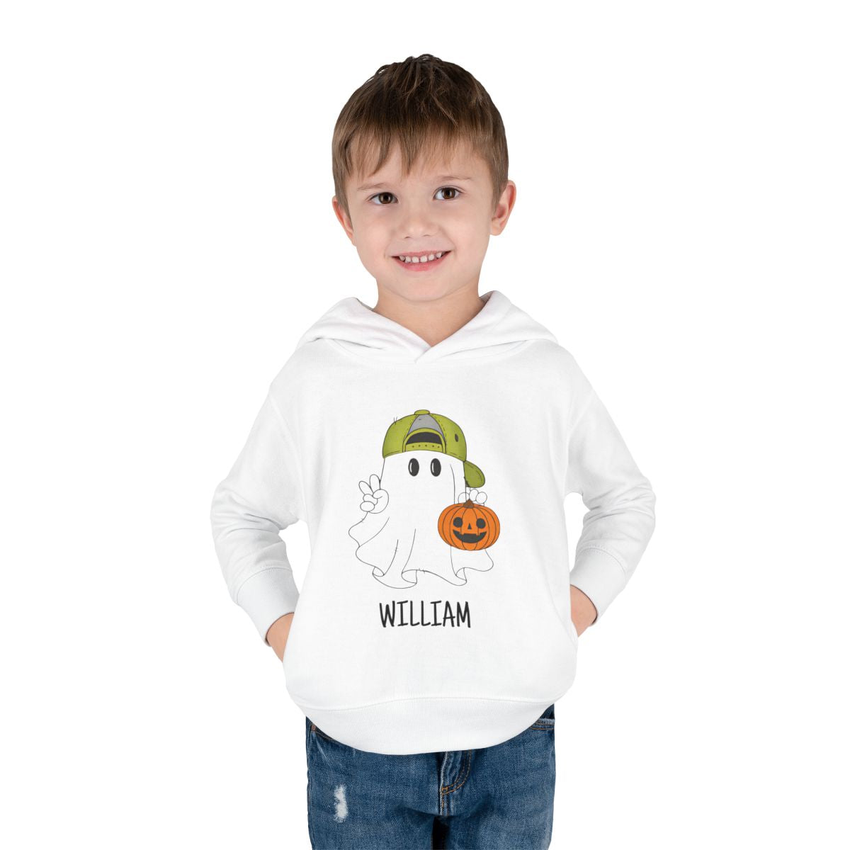 Personalized Toddler Halloween Hoodie – Custom Ghost & Pumpkin Sweatshirt