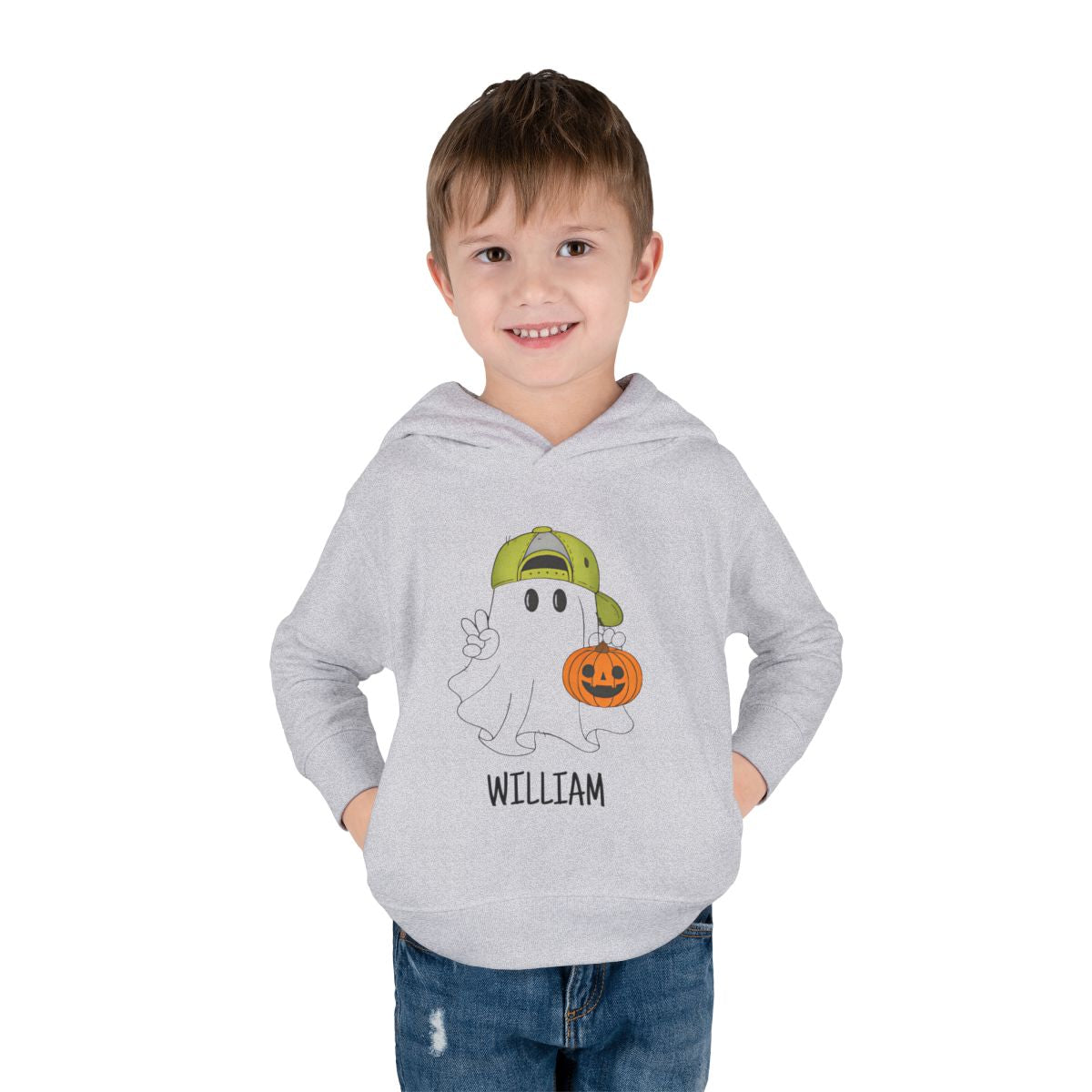 Personalized Toddler Halloween Hoodie – Custom Ghost & Pumpkin Sweatshirt